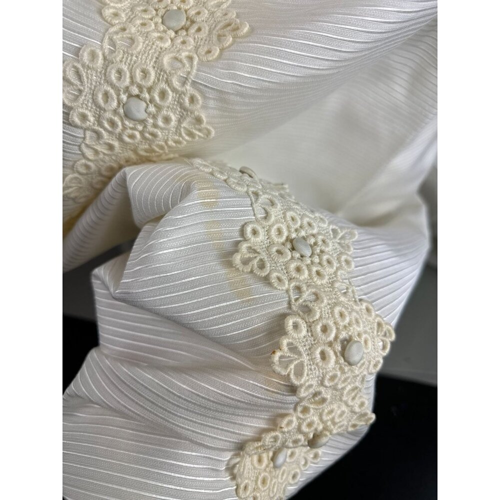 Vintage 1960s Wedding Gown Off White High Neck Renaissance Cape Train Mod Small - Picture 7 of 11